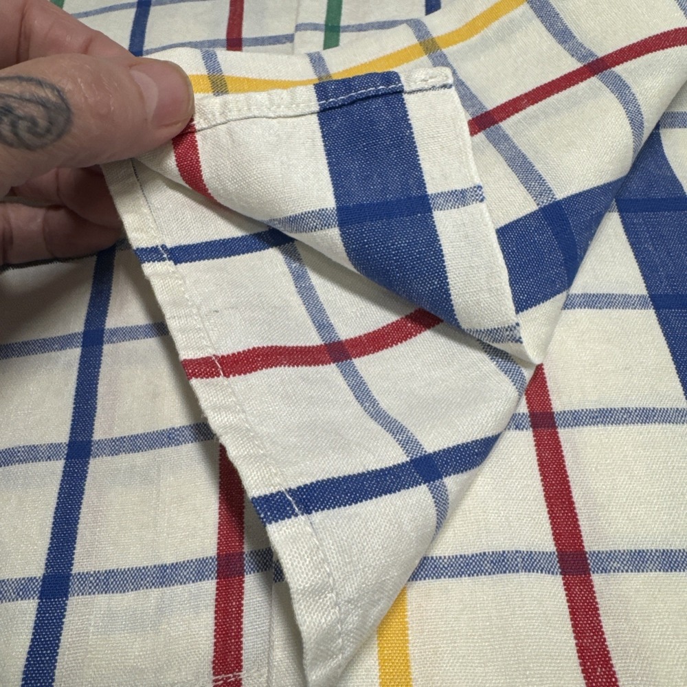 VTG Linen Tea Towels Lot 3 Linen Checked Primary Colors Kitchen - Picture 3 of 5